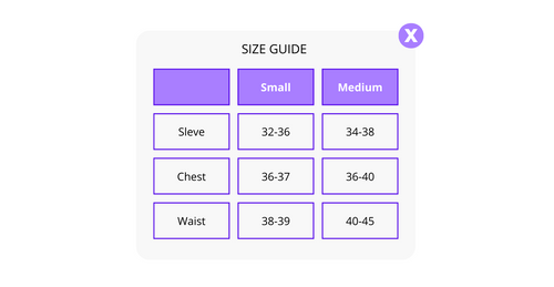 Size chart popup